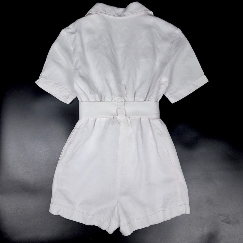 SIR the Label Linen Dalila Belted Short Sleeve Romper Playsuit White 2 Minimal - Picture 6 of 8